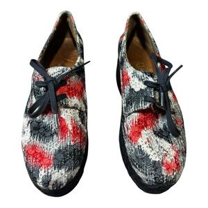 Jeffrey Campbell Homage Platform Sneakers Raffia Eyelet Floral Red Black Size 8